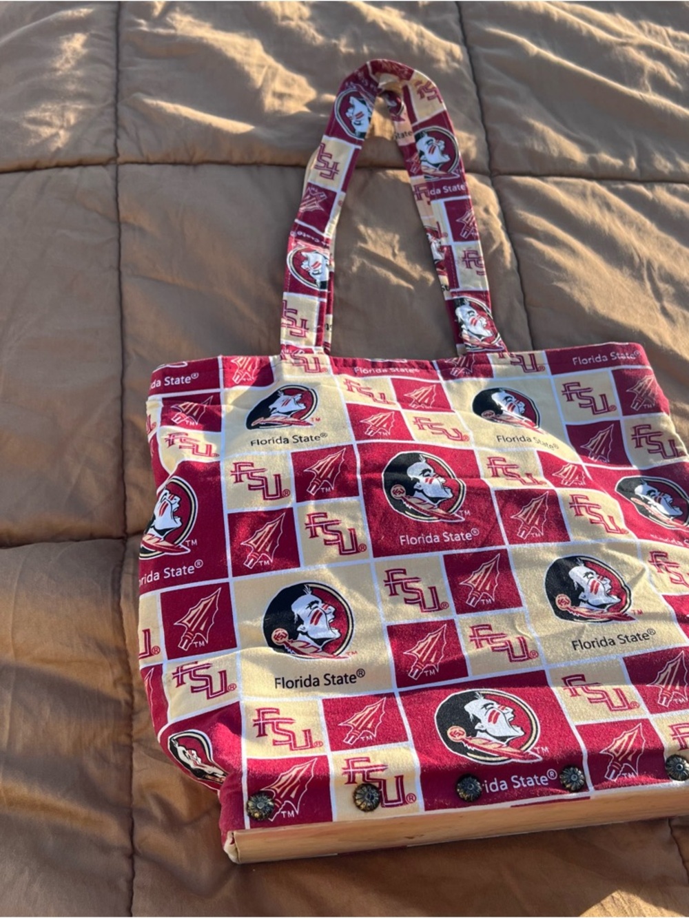 Florida State Seminoles Maroon & Gold Tote Bag Wooden Bottom